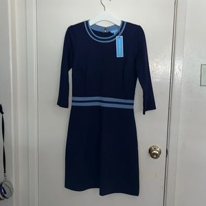 NWT Size Small Solid Navy w/ Cornflower Blue Persley Ponte fitted dress